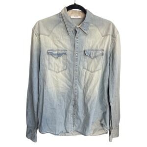 AGLINI Men's Light Wash Denim Western Shirt Size 41‎ Made in Italy